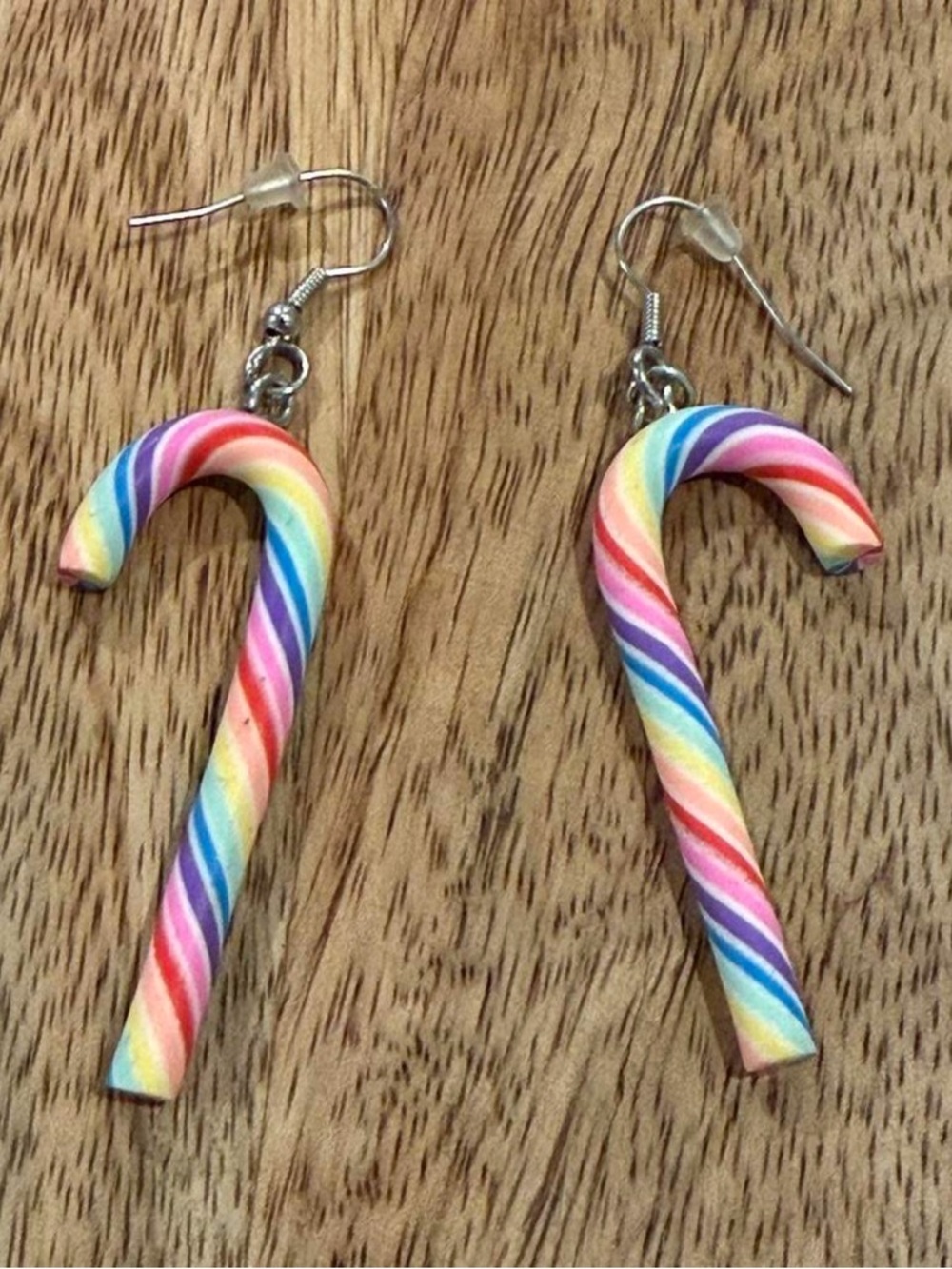 Rainbow Candy Cane Dangle Earrings